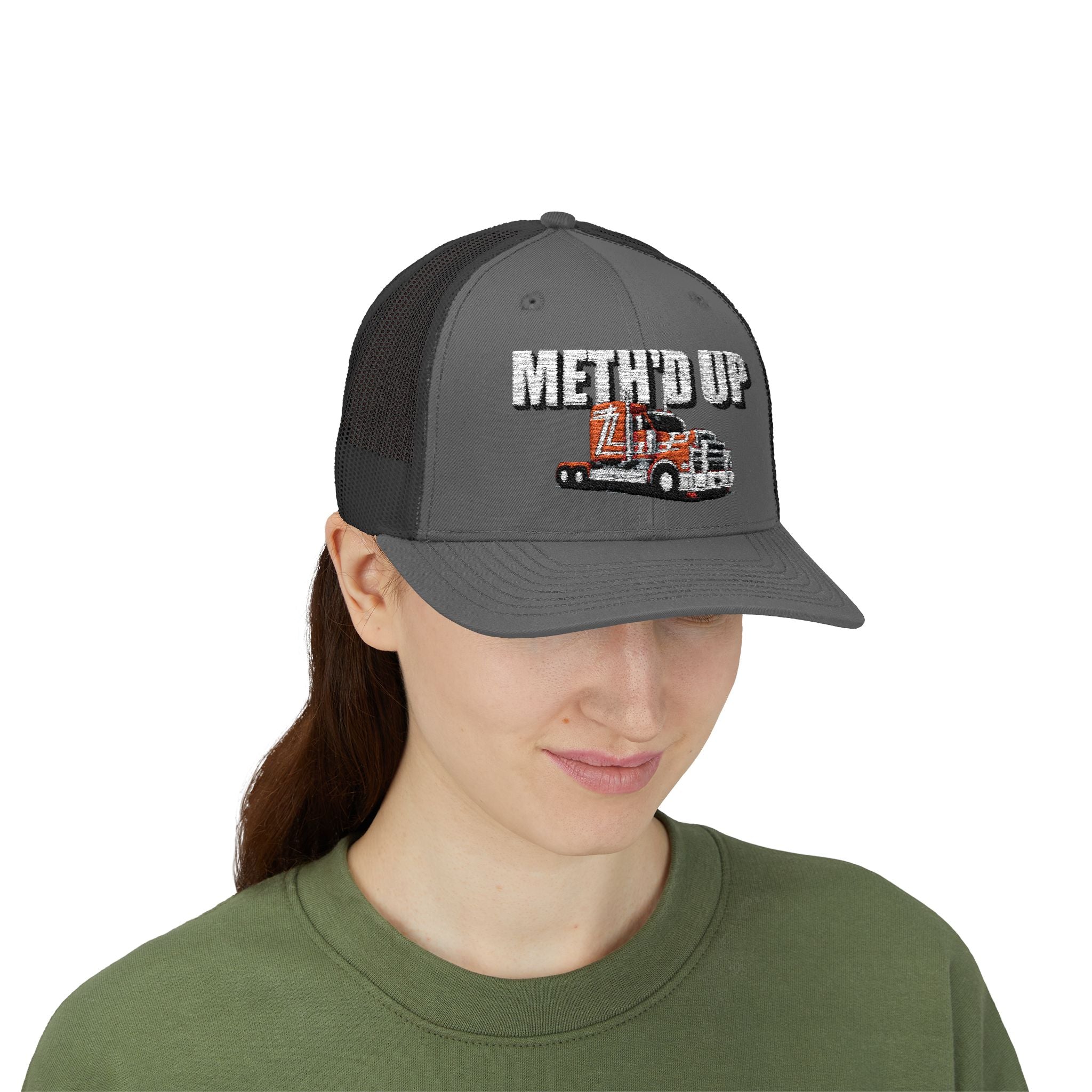 Trucker Cap – "Meth'd Up" Semi Truck Embroidered Snapback