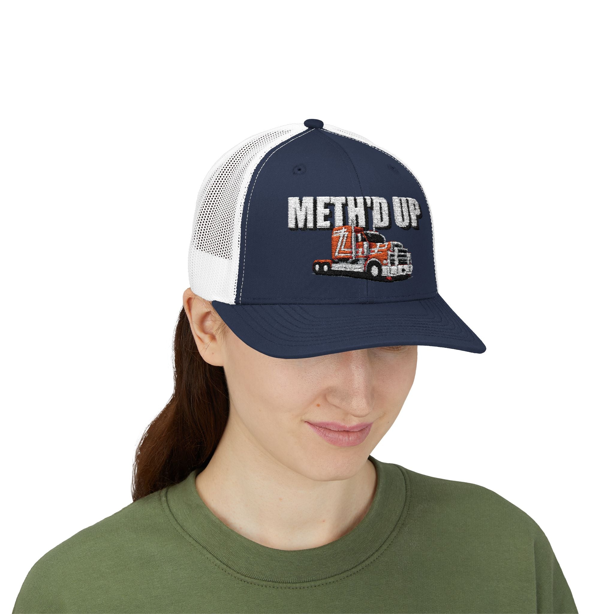 Trucker Cap – "Meth'd Up" Semi Truck Embroidered Snapback