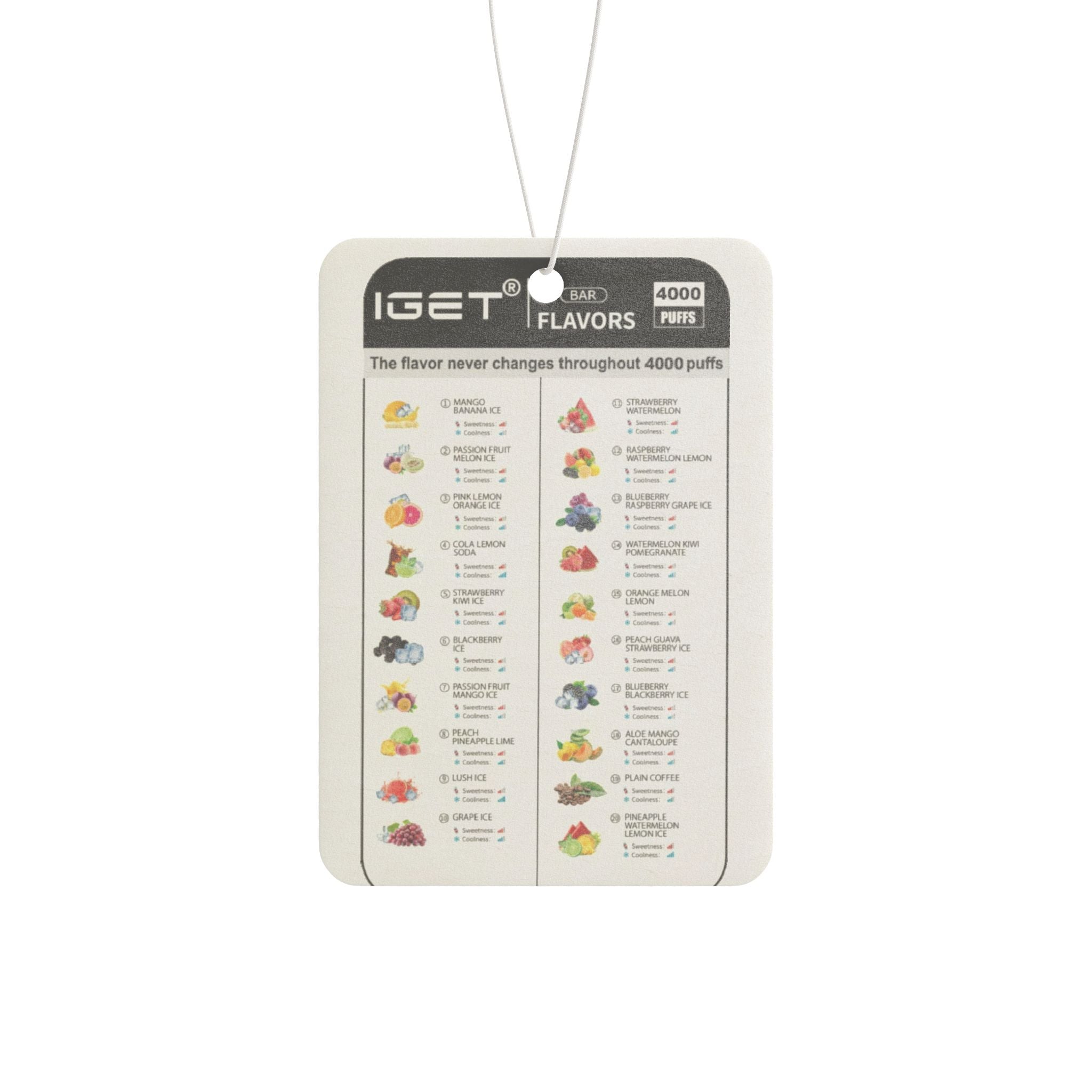 Vape Menu -  Car Air Freshener