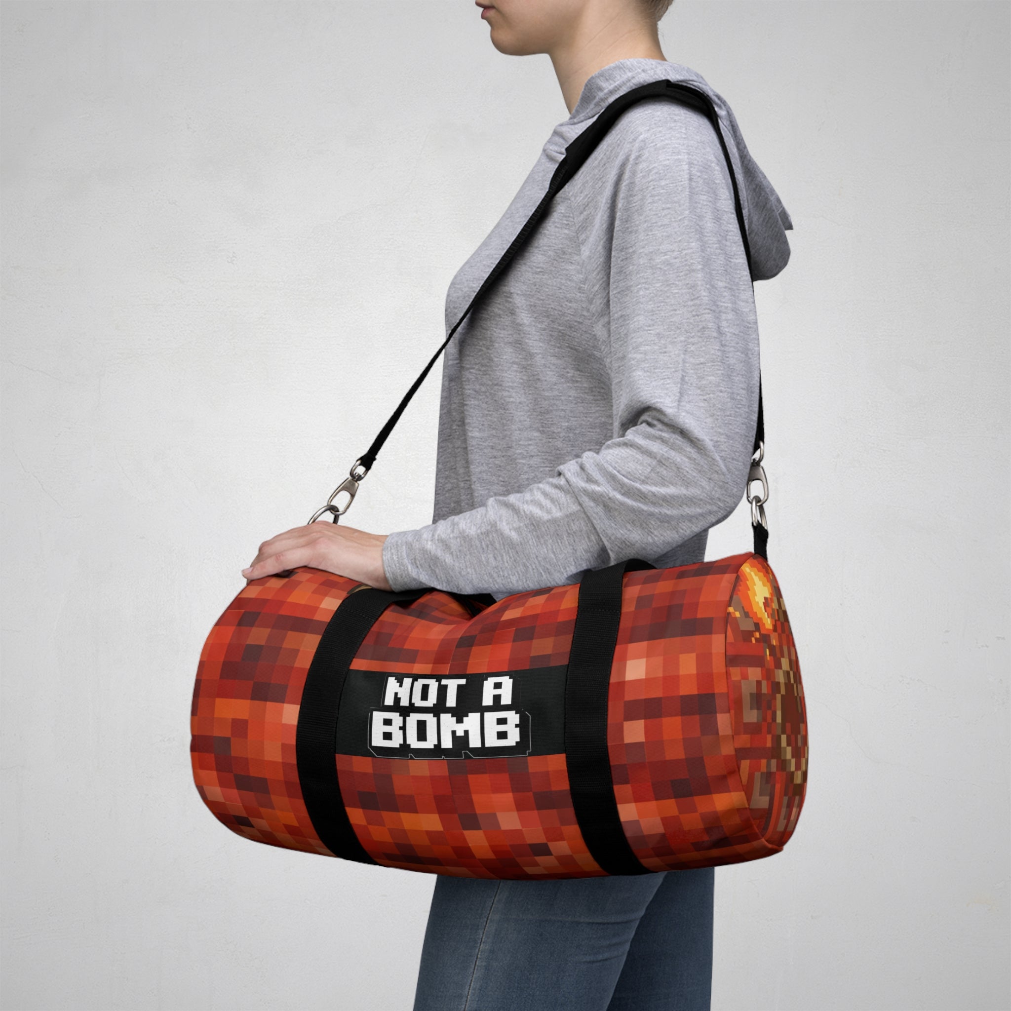 Pixelated "Not A Bomb" Duffel Bag