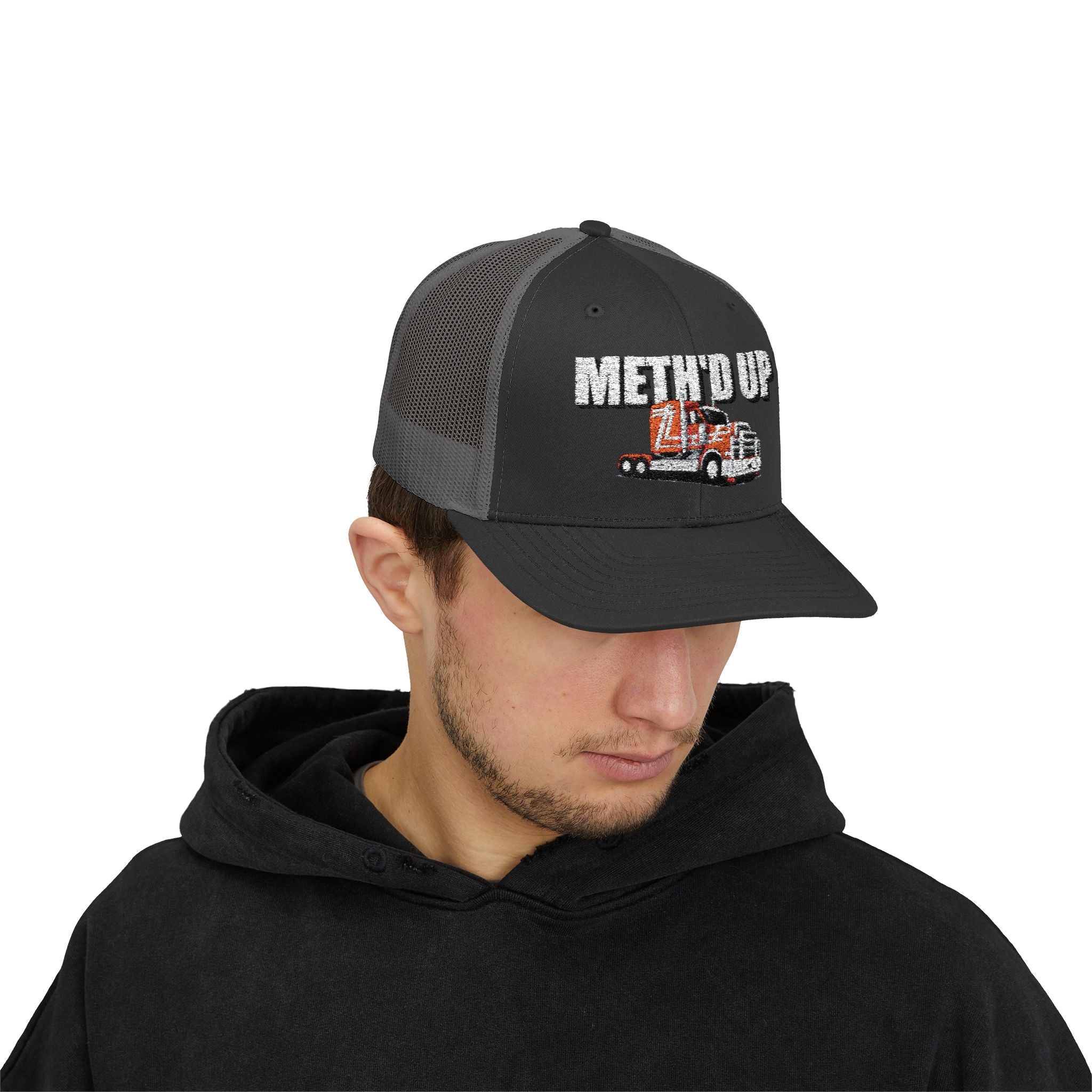 Trucker Cap – "Meth'd Up" Semi Truck Embroidered Snapback