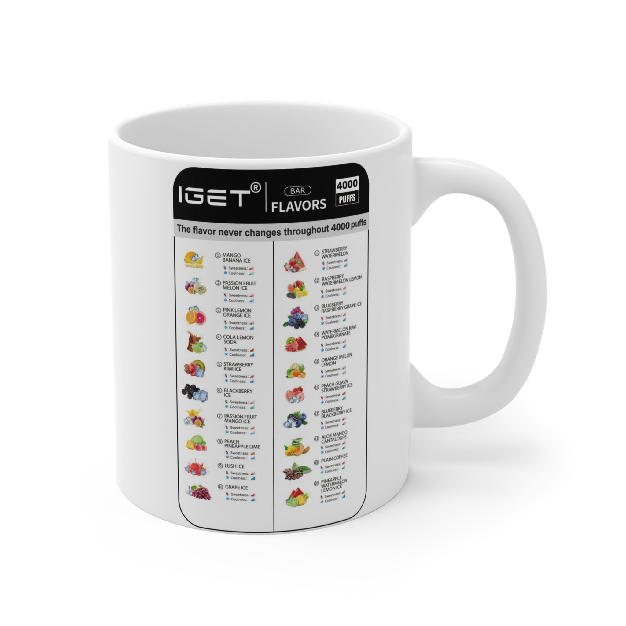 Vape Menu Mug — 11oz Coffee Cup